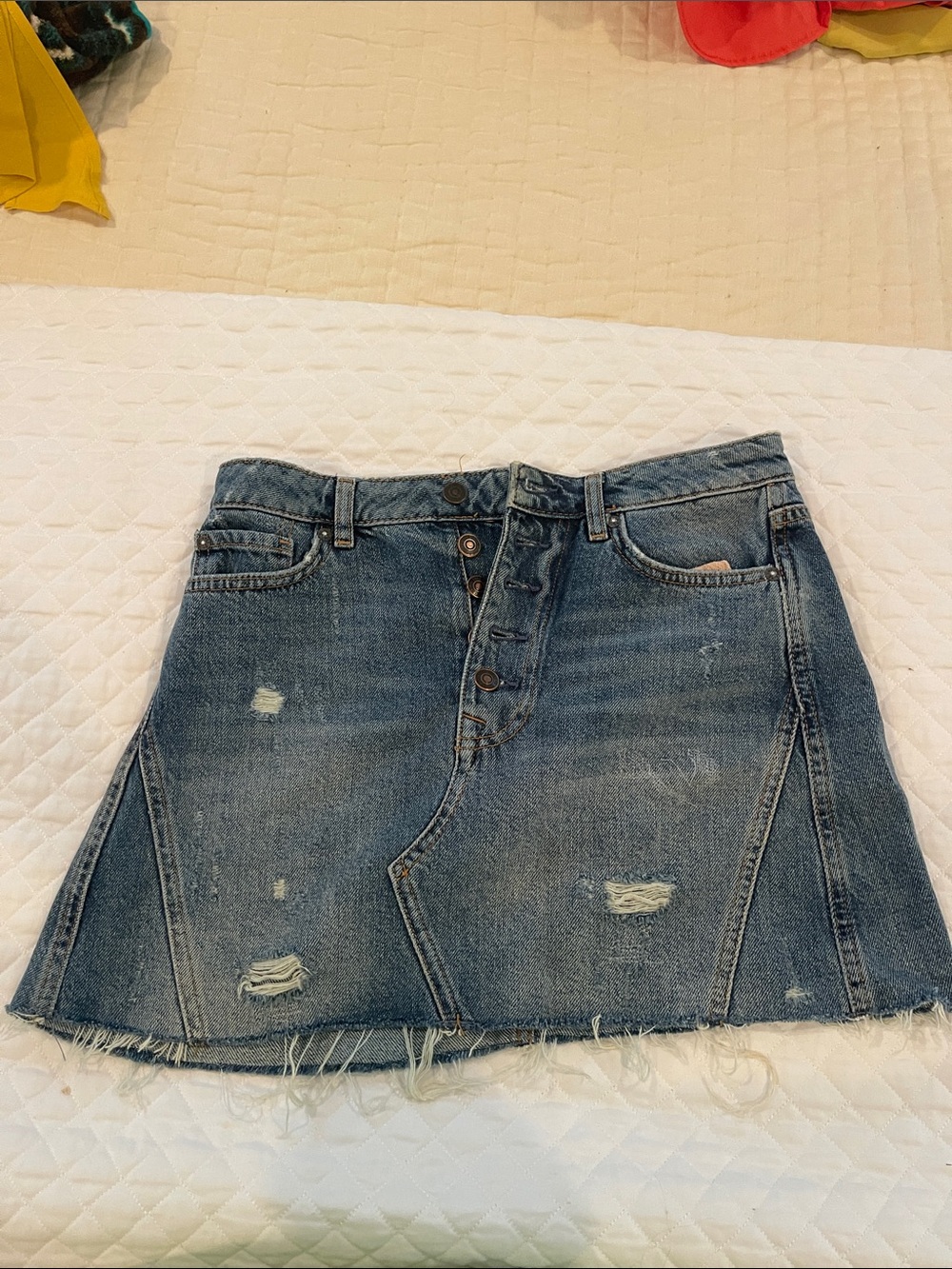 We The Free Distressed Denim Mini Skirt in Blue